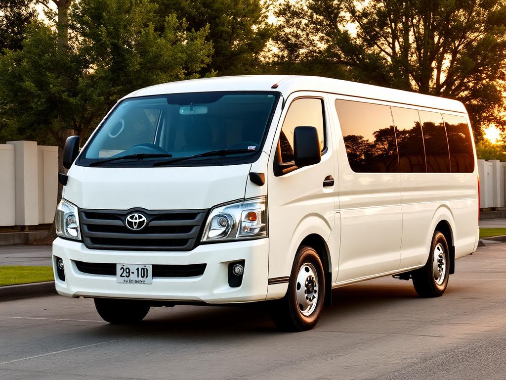 Three-quarter view of a Toyota Hiace van