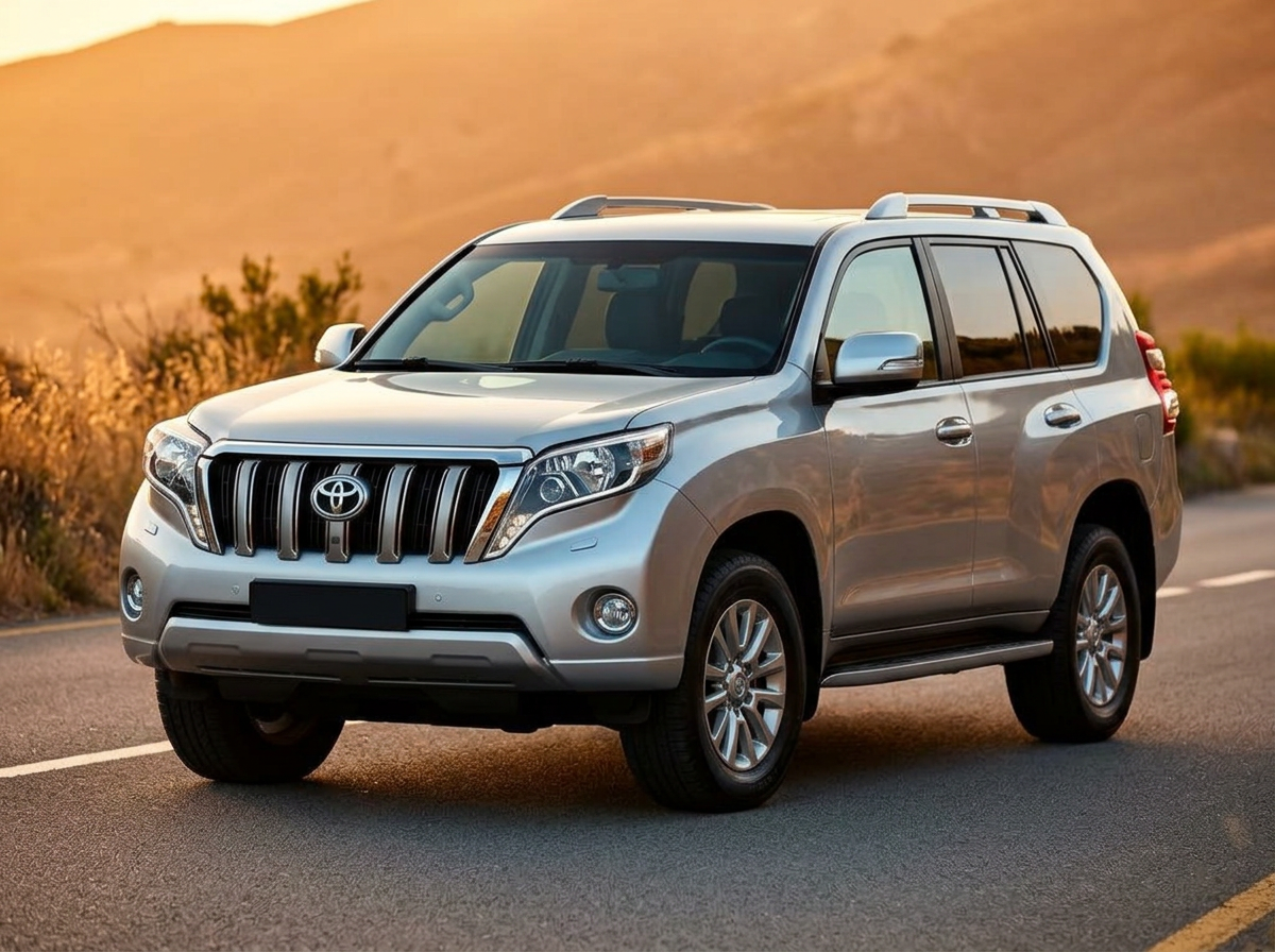 Front view of a silver Toyota Land Cruiser Prado 150 series